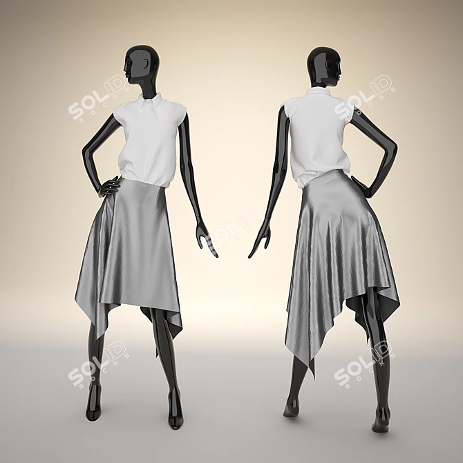 Sleek Mannequin Set: Low-Poly Skirt & High-Poly Shirt 3D model image 1