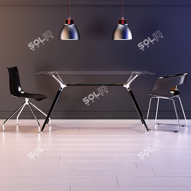 SCAB Metropolis Glass Table with MissB and Zebra Chairs 3D model image 1