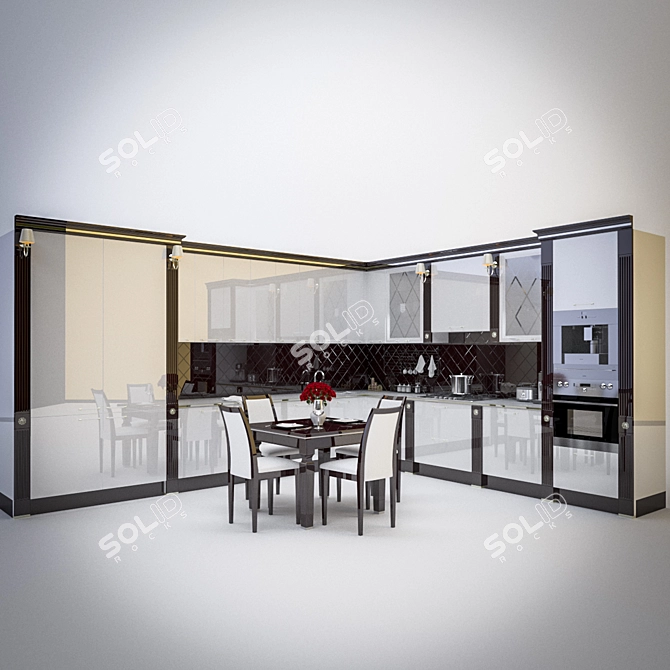 Sleek Modern Kitchen 3D model image 1