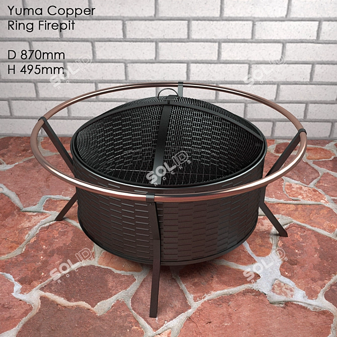 Yuma Copper Ring Firepit: Stylish Outdoor Grill 3D model image 1