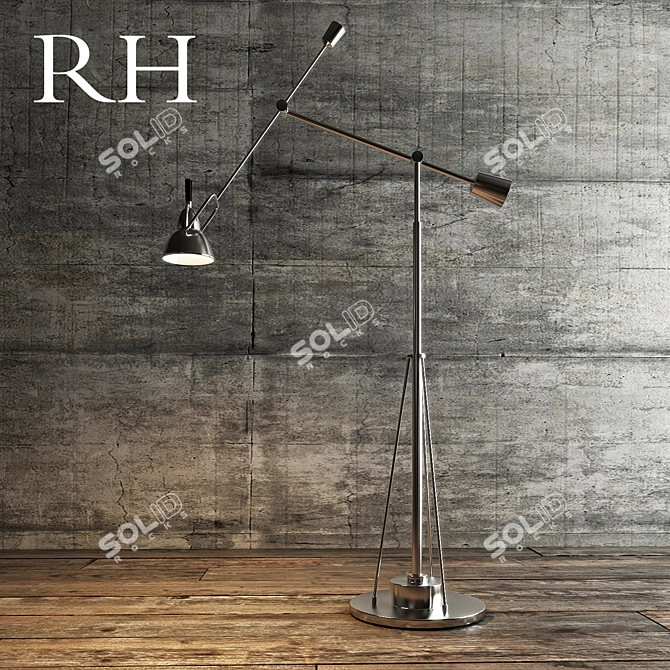 Elegant Silver Metal Floor Lamp 3D model image 1