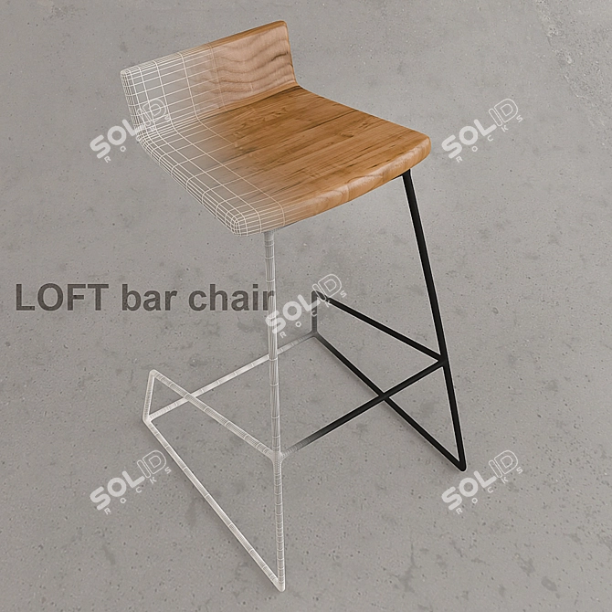Rustic Loft Wooden Bar Chair 3D model image 1