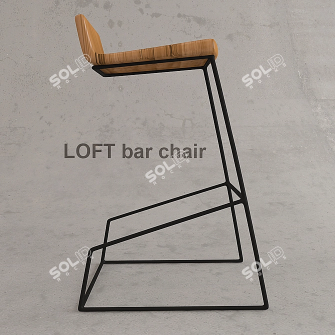 Rustic Loft Wooden Bar Chair 3D model image 3