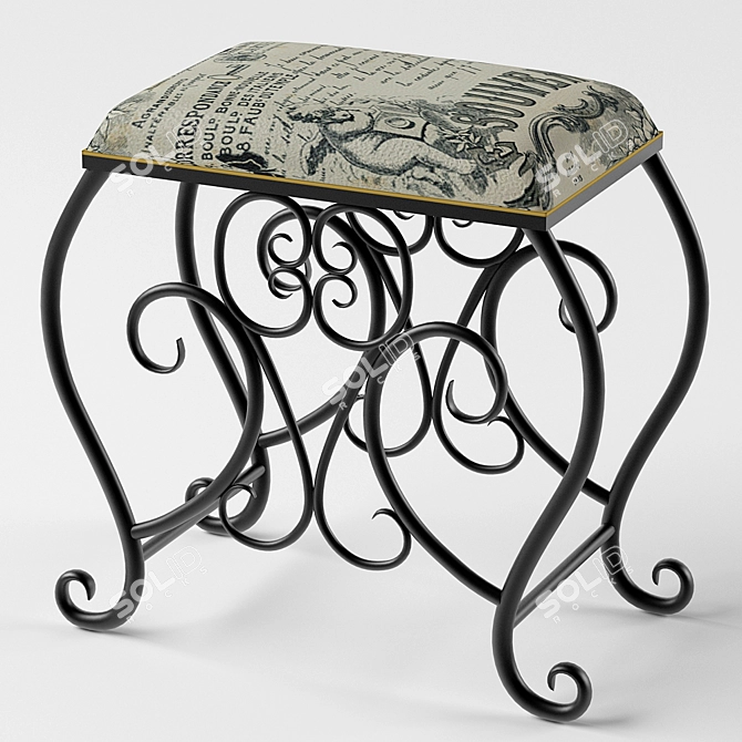 Cudworthscroll Leg Bench - Elegant Metal and Fabric Seating 3D model image 1