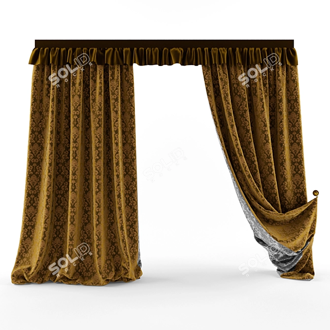 Elegant Choco Velvet Drapes 3D model image 1