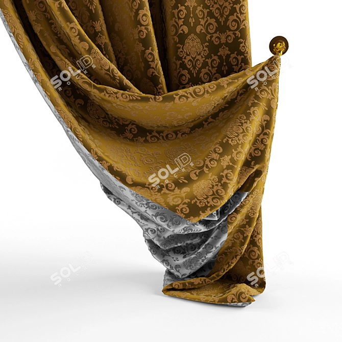 Elegant Choco Velvet Drapes 3D model image 2