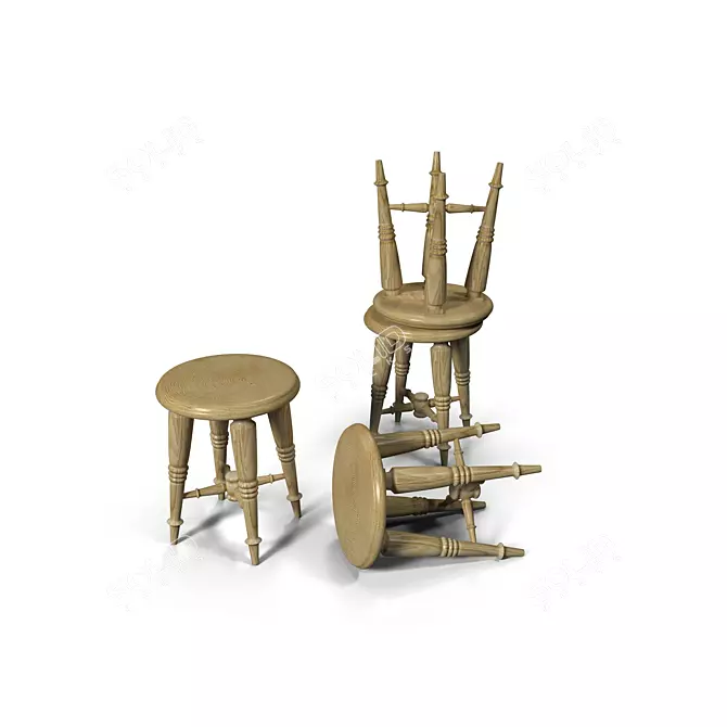 Wooden Home Stool 3D model image 3