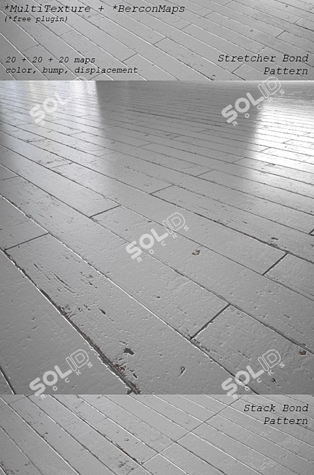 Vintage White Painted Wood Flooring - MultiTexture 3D model image 1