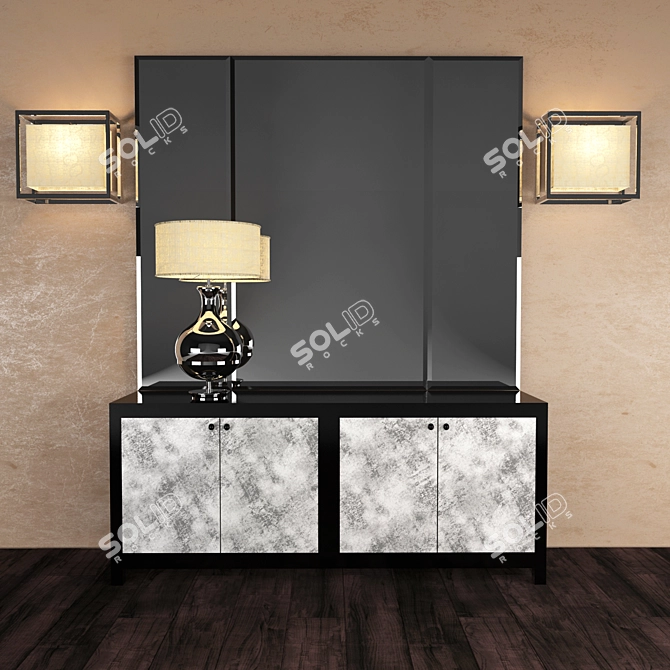 Elegant Dresser with Mirror & Lamps 3D model image 1