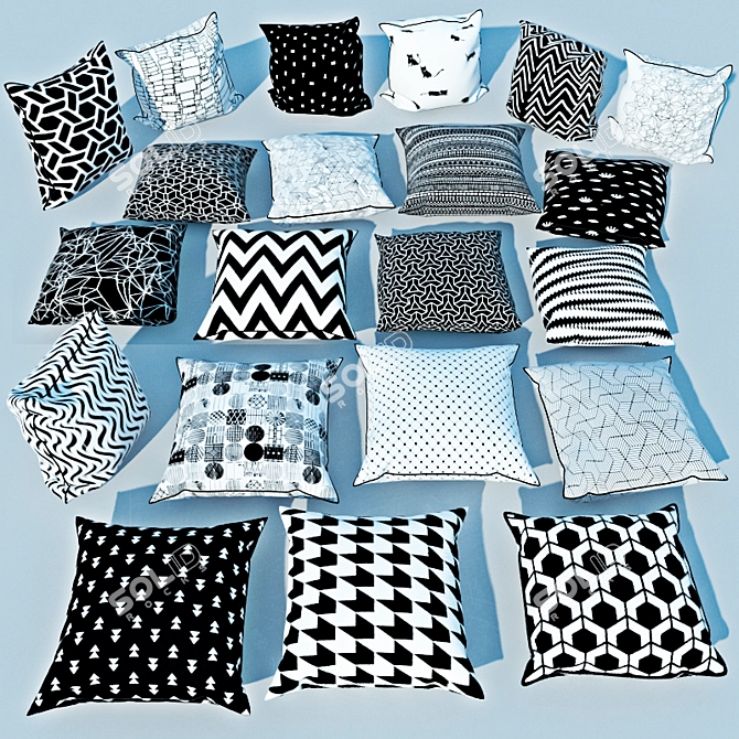 Chic Monochrome Pillow Set 3D model image 1