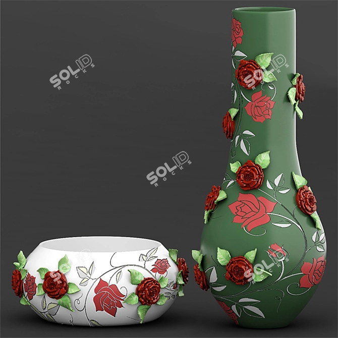 Elegant Rose Vases 3D model image 1