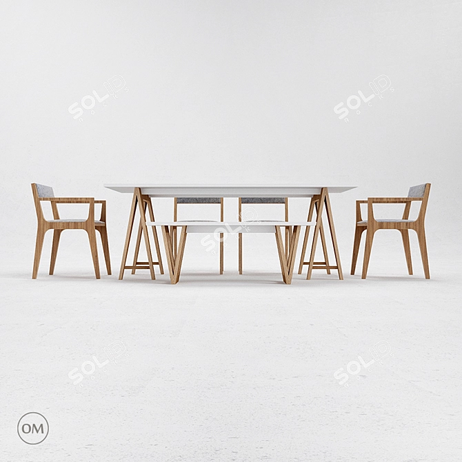 Modern Oak Wood Furniture Set 3D model image 1