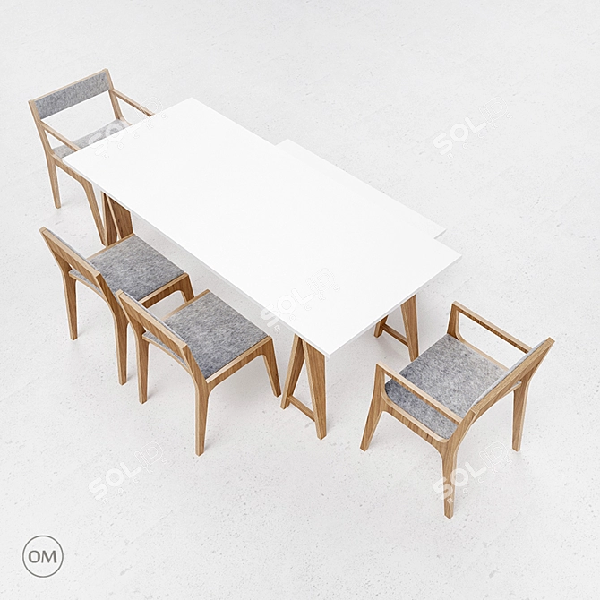 Modern Oak Wood Furniture Set 3D model image 2