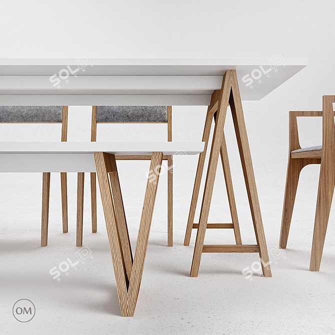 Modern Oak Wood Furniture Set 3D model image 3