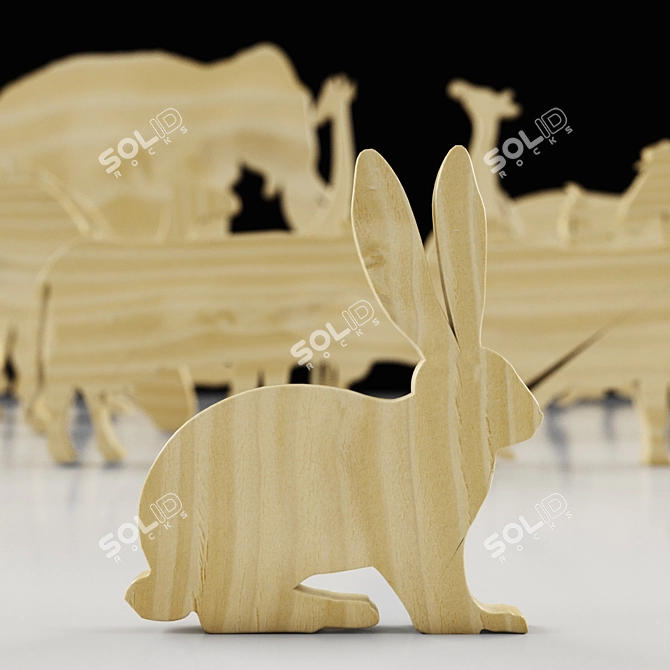 Wooden Animal Sculptures 3D model image 1