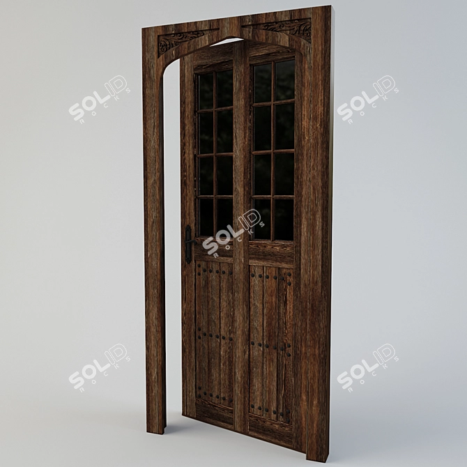 Tudor Oak Handcrafted Half Glazed Door 3D model image 1