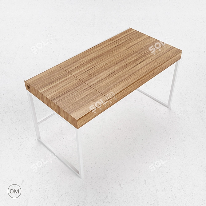 Modern Steel and Oak Writing Desk 3D model image 1