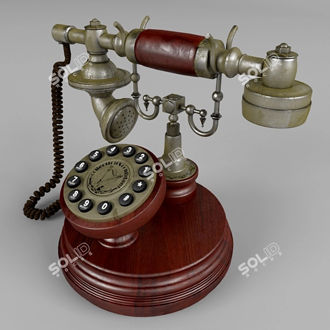 Vintage Wooden Retro Phone 3D model image 2