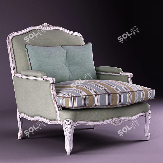 Vintage Armchair with Chic Cushions 3D model image 2