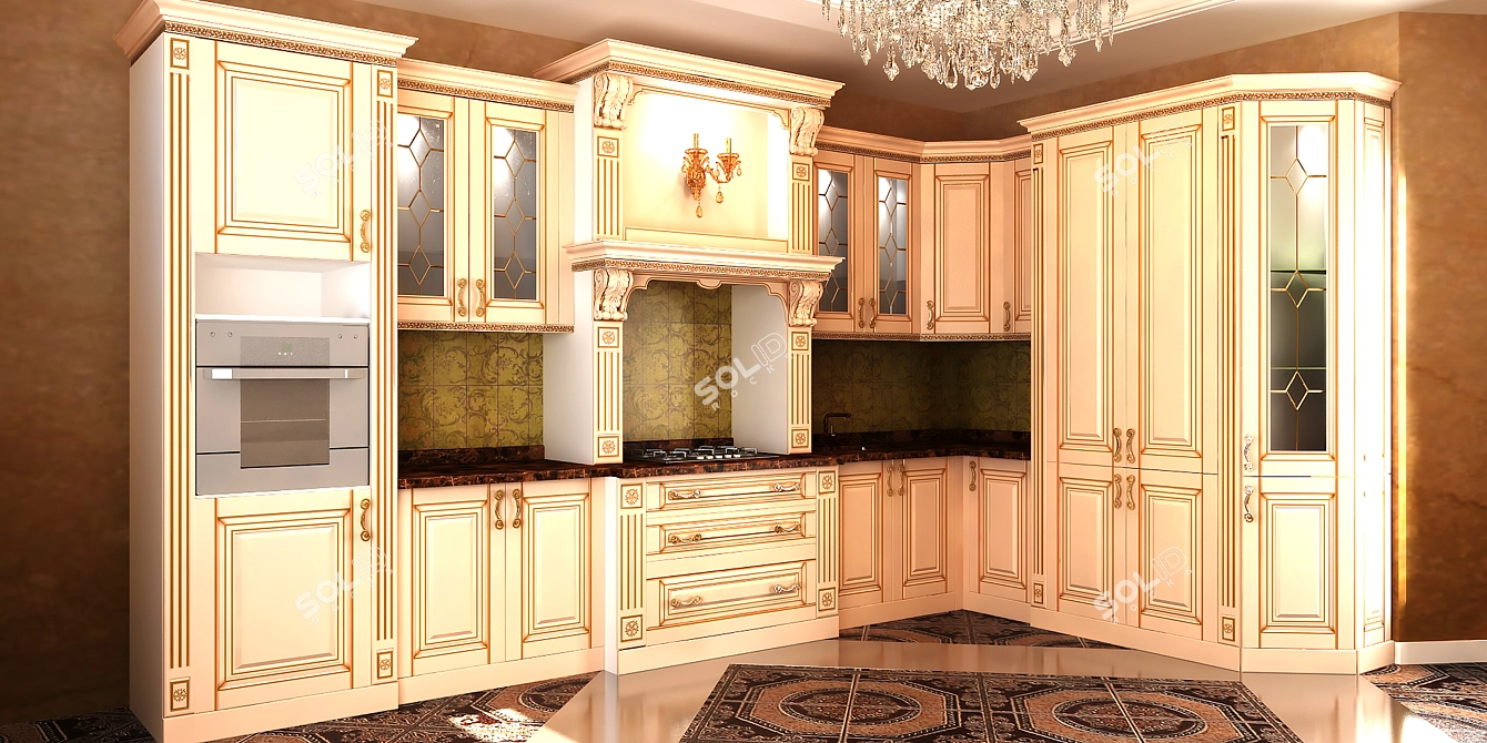 Patinated Oak Kitchen with Textures 3D model image 2