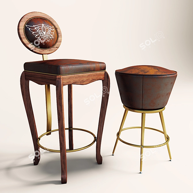 Retro Chic Stools for Vintage Vibes 3D model image 1