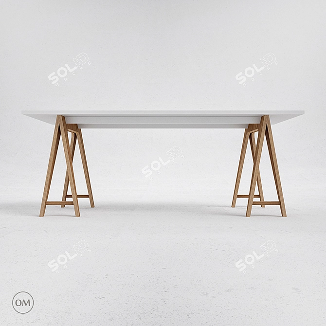 Modern Oak Veneer T1 Desk 3D model image 2