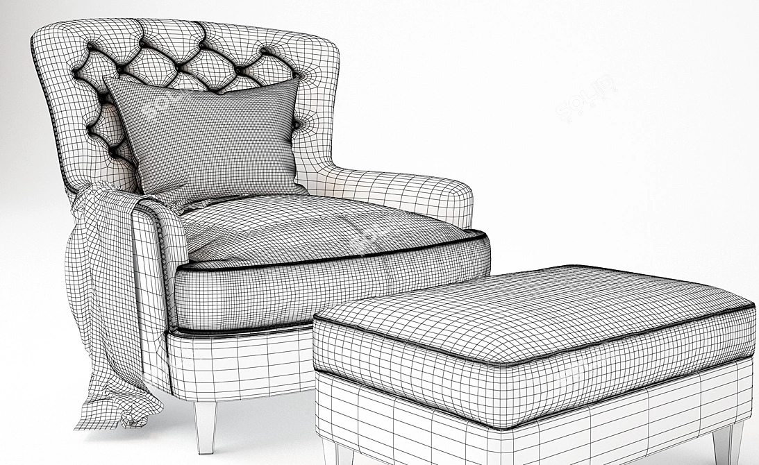 Cardiff Vintage Tufted Armchair 3D model image 2