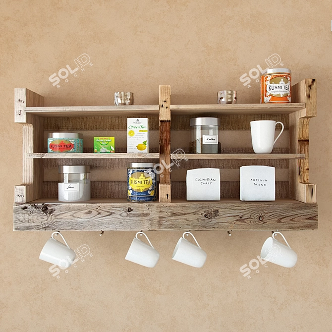 Vintage Shelf with Tea & Jars 3D model image 1