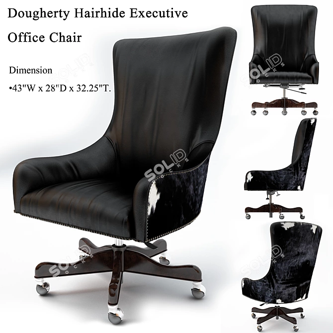 Sleek Black Leather Hairhide Office Chair 3D model image 1