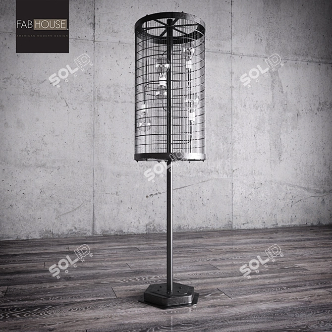 Vintage Vertical Cage Floor Lamp 3D model image 1