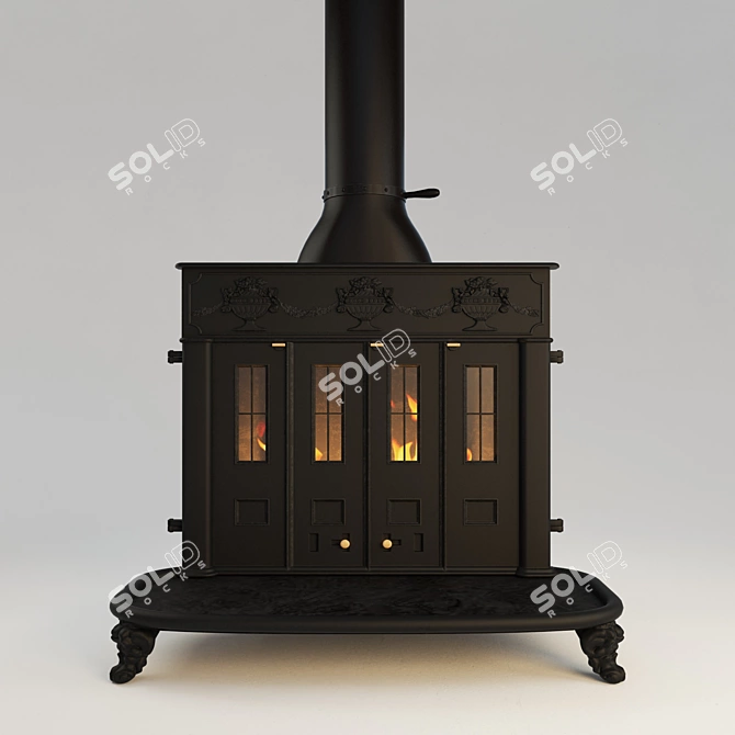 Hergom Franklin 82: Stylish Double Combustion Cast Iron Fireplace 3D model image 1