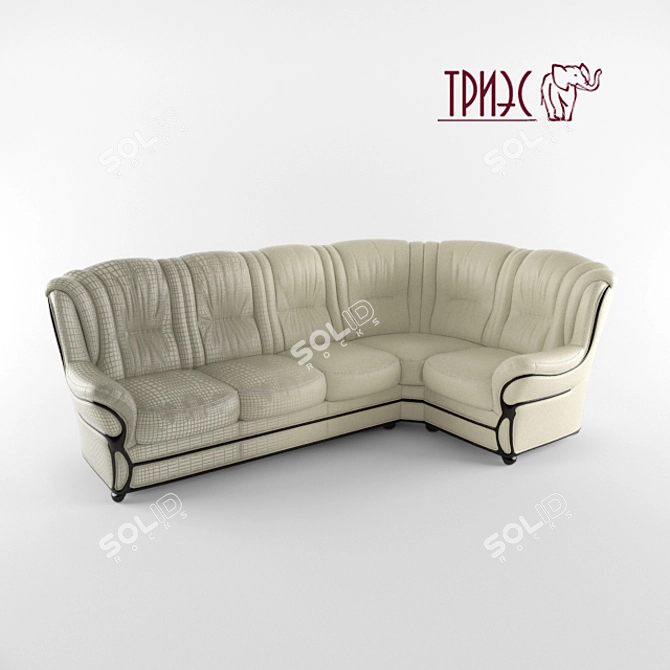 Corner Leather Sofa with Wooden Details - Diana 6 3D model image 1