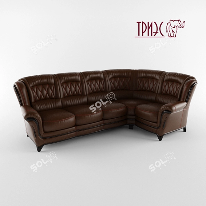 Diana-7: Corner Leather Sofa with Wooden Decor 3D model image 1