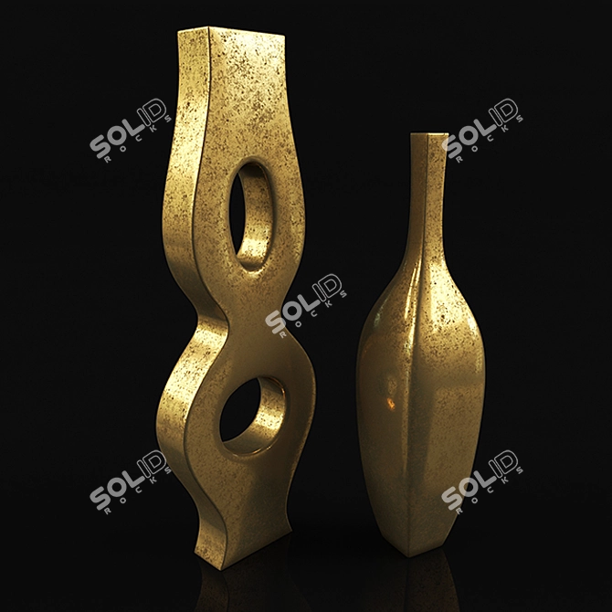 Antique Gold Metal Vases 3D model image 1