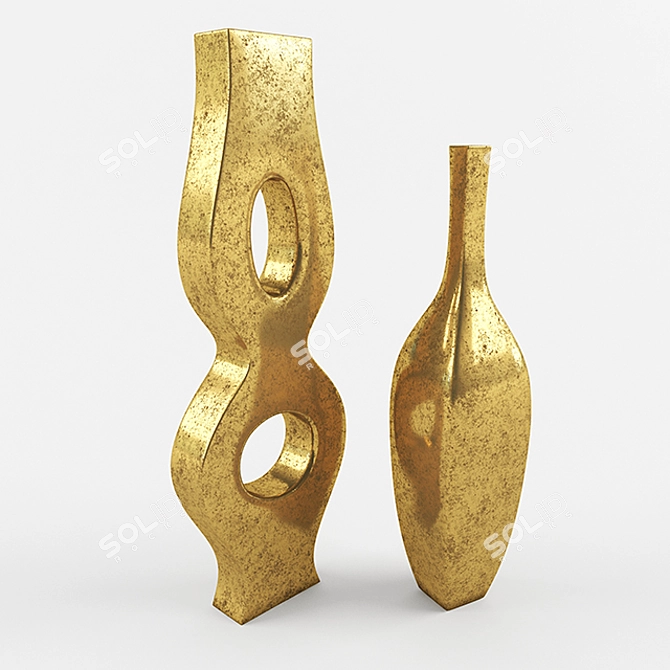 Antique Gold Metal Vases 3D model image 2