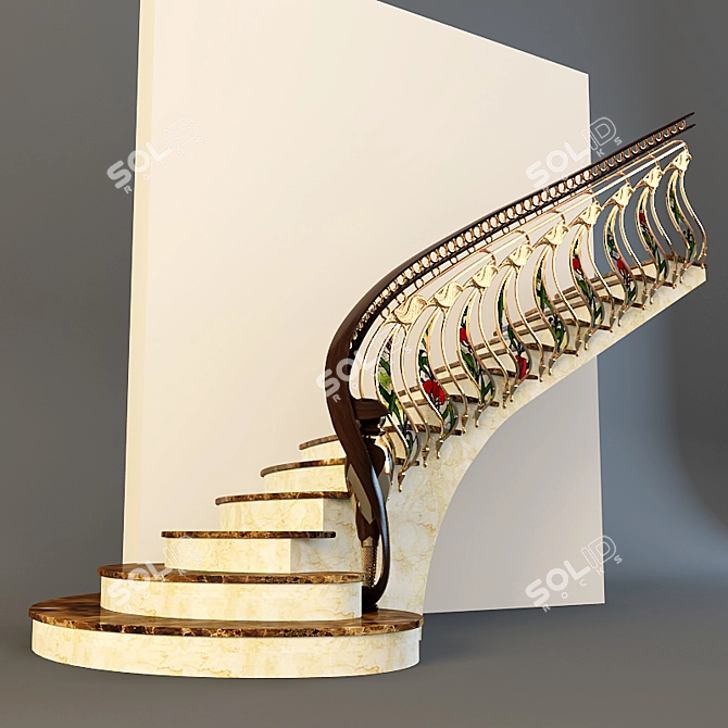 Golden Handrail Stairs 3D model image 1