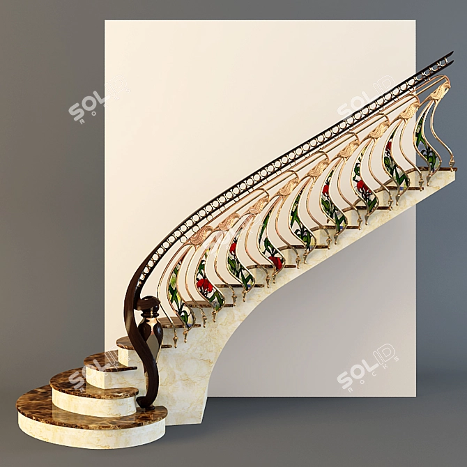 Golden Handrail Stairs 3D model image 3