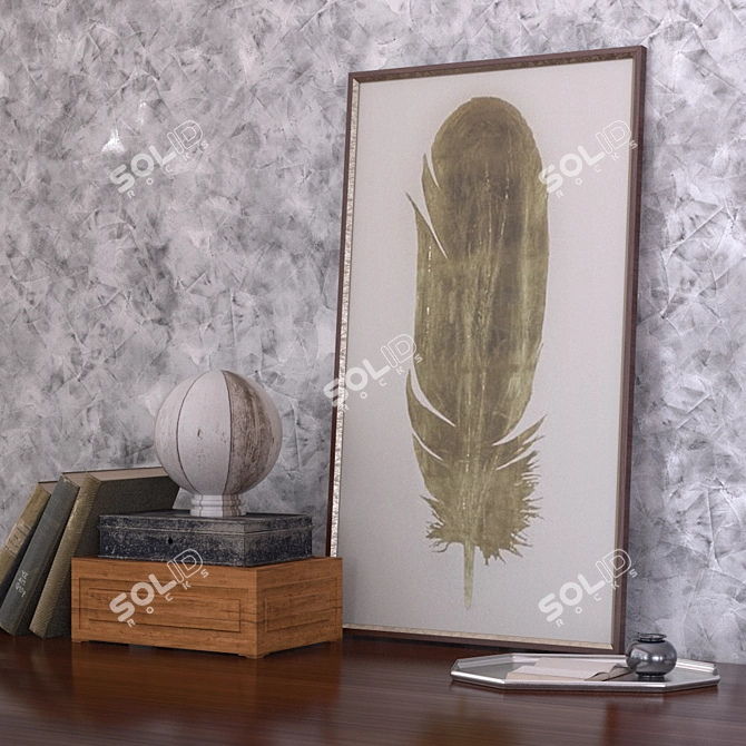 Golden Feather Wall Decor 3D model image 1