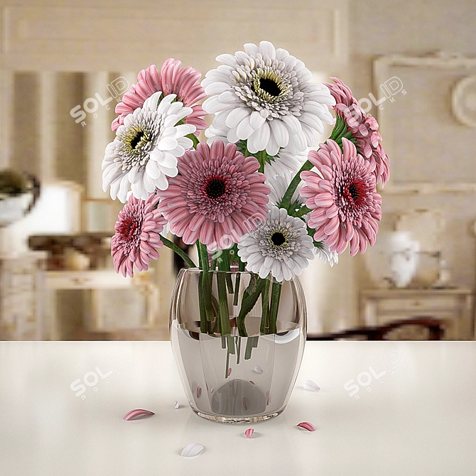 Elegant Gerbera Flower Vase 3D model image 1