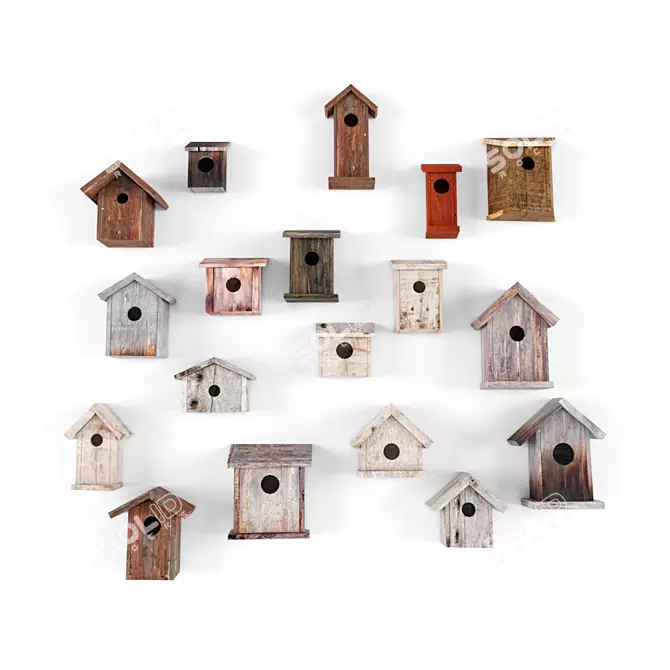 Rustic Birdhouse Set 3D model image 1