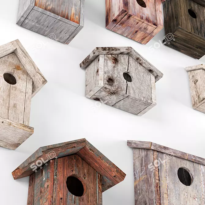 Rustic Birdhouse Set 3D model image 2