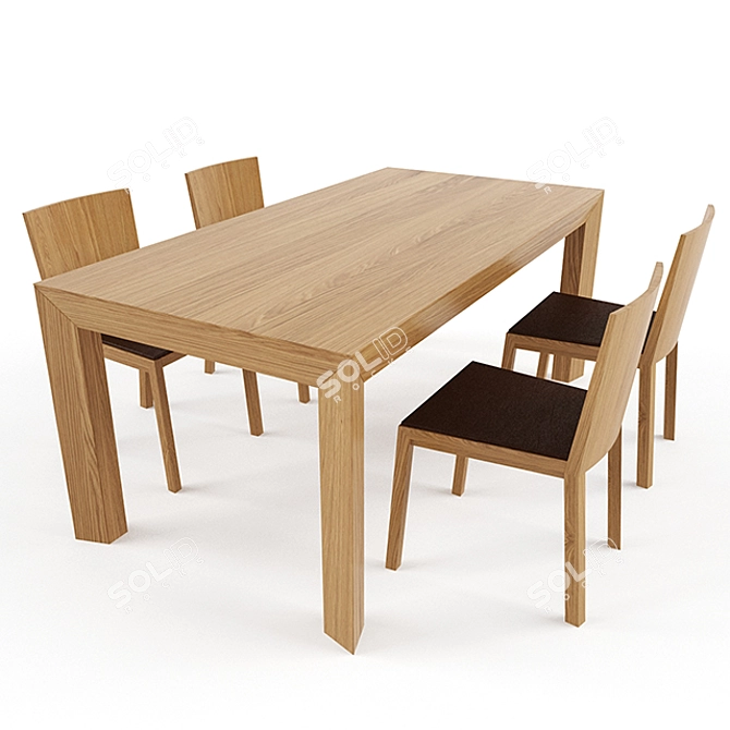 Oak & Leather Table Set 3D model image 1