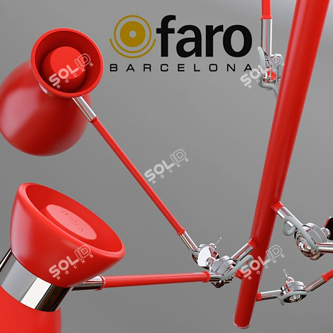 Vintage Red Ceiling Lamp - 5 Light Pendant 3D model image 2