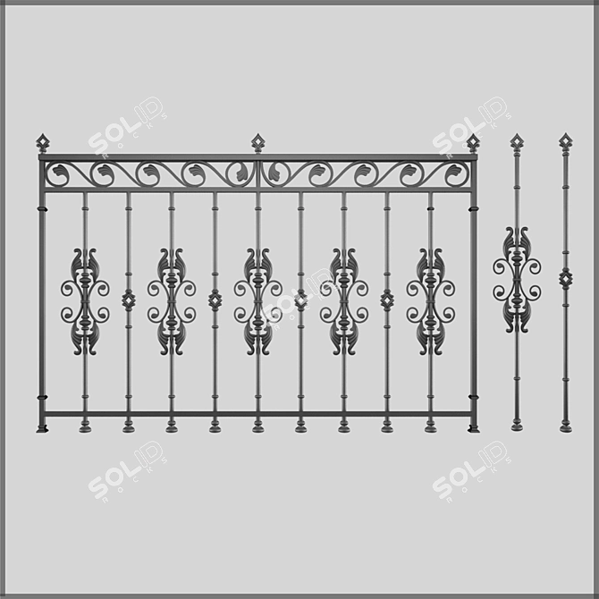 Elegant Wrought Iron Fence 3D model image 1