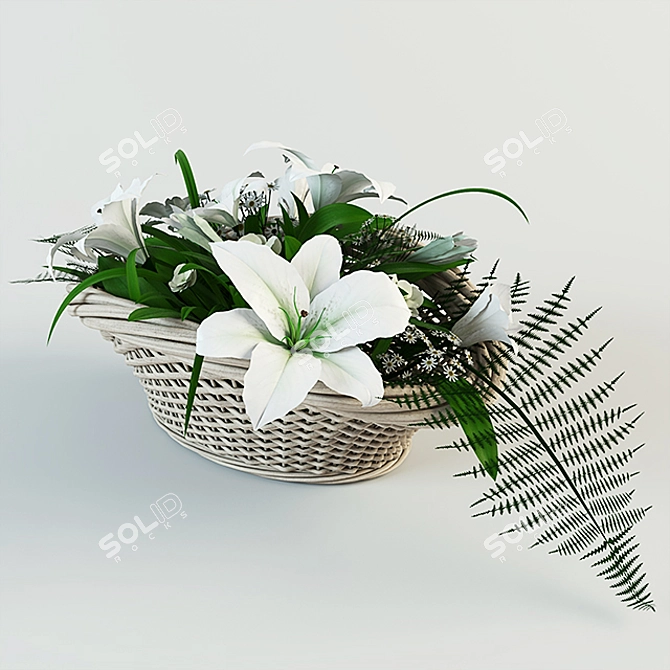 Basket Bouquet: Beautiful Blooms in a Woven Holder 3D model image 1