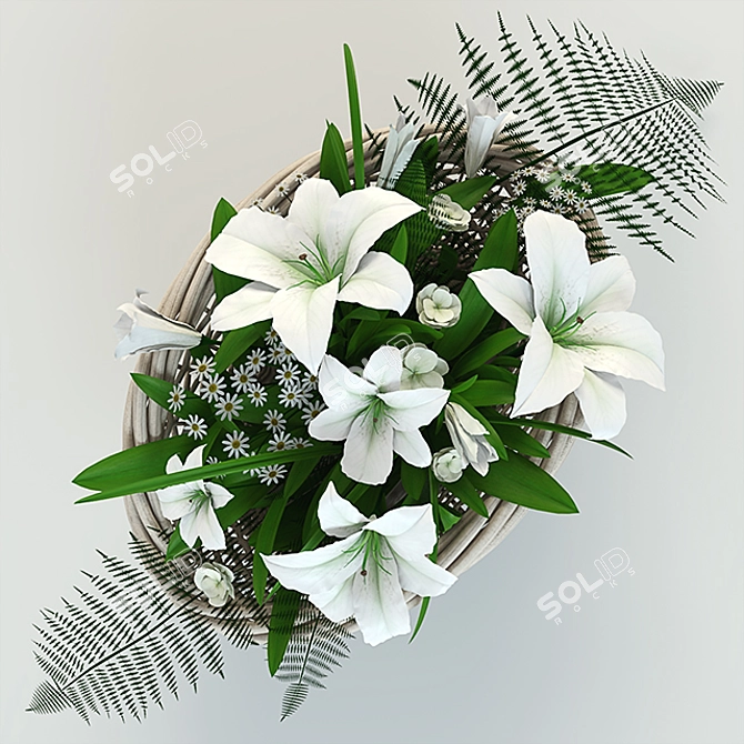 Basket Bouquet: Beautiful Blooms in a Woven Holder 3D model image 3