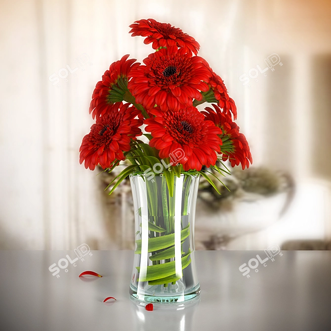 Modern Glass Vase with Red Gerberas 3D model image 1