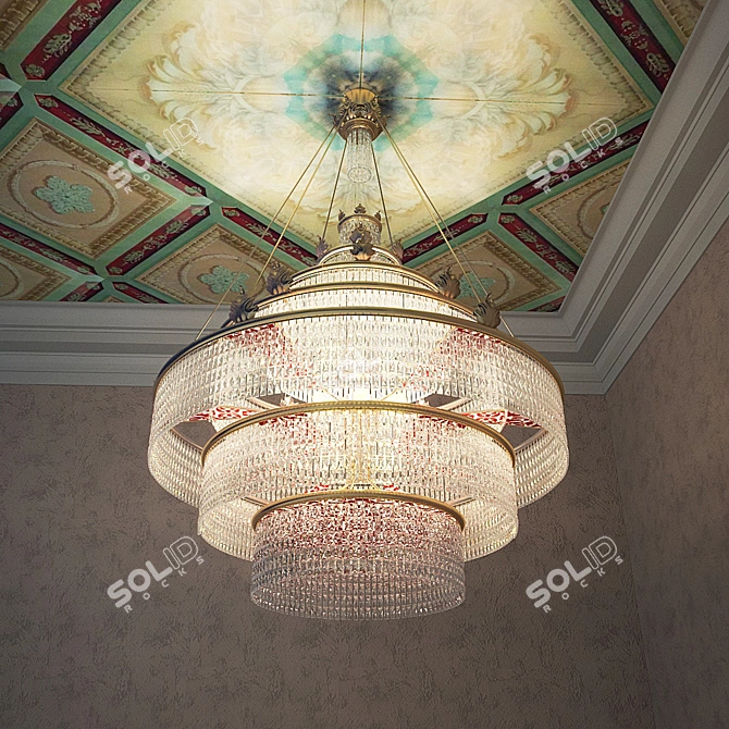 Title: Soviet Chandelier with Authentic Ceiling Fragment 3D model image 1