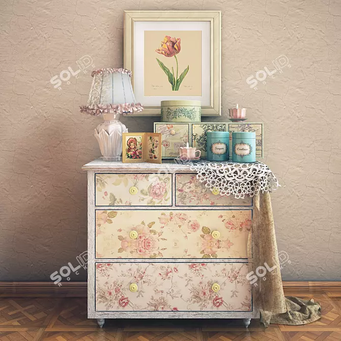 Vintage Wooden Chest of Drawers 3D model image 1