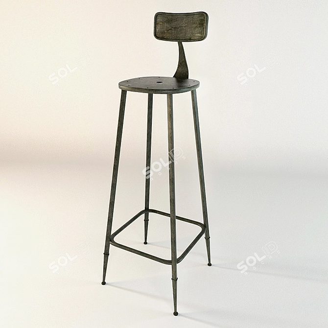 Country Style American Bar Stool - Vintage Height Adjustable 3D model image 1